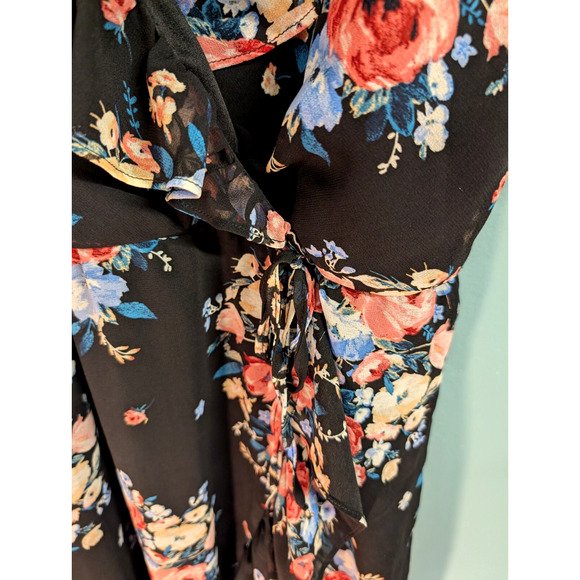 Lily Rose Woman’s Black Floral V Neck Stretch Ruffle Strap Midi Dress XXL - Picture 4 of 5